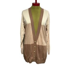 Metro-Motion 100% Cotton Cardigan Colorblock Sweater Beige/Tan/Taupe Medium